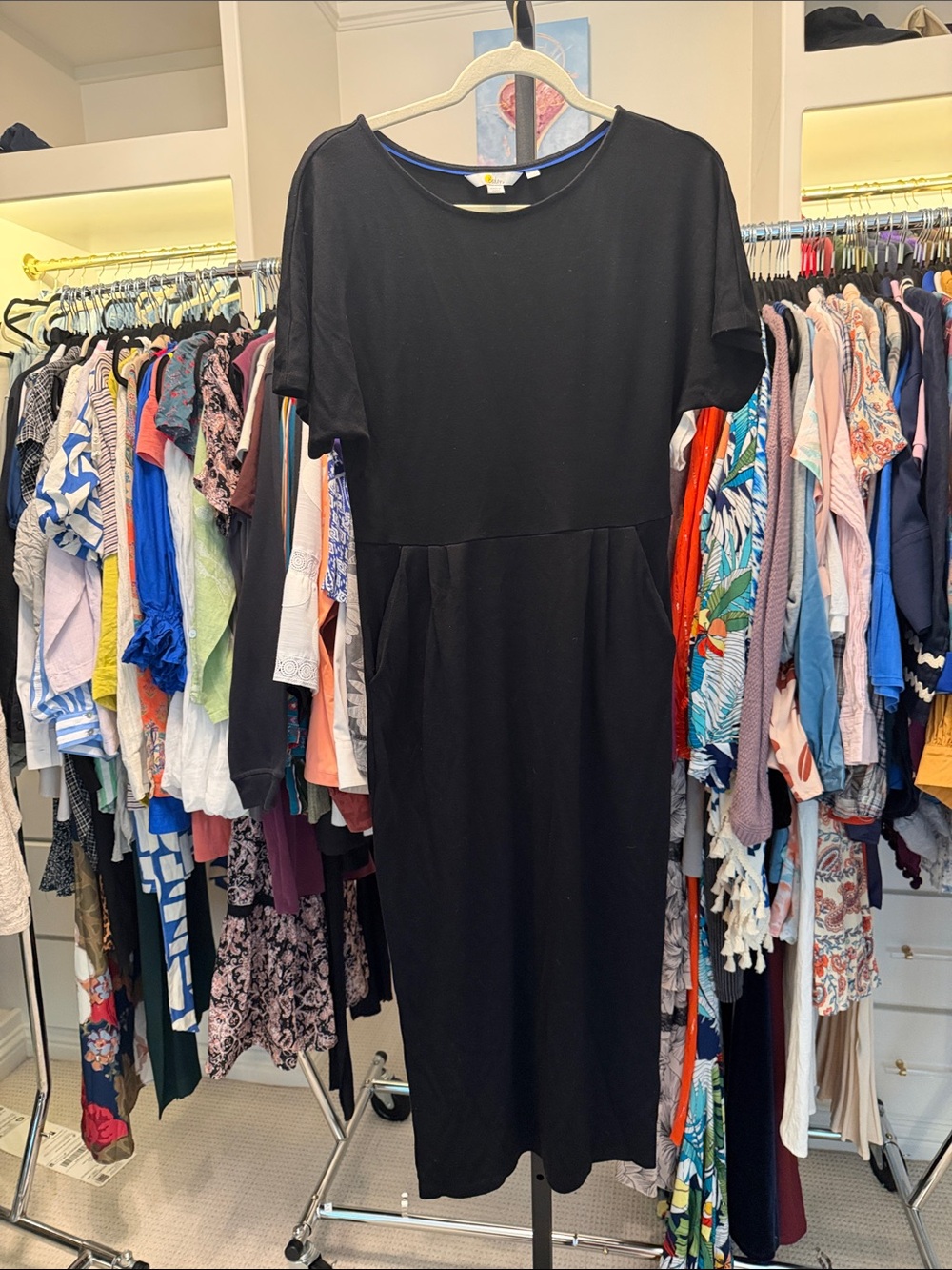 Boden black midi dress with pockets size 8